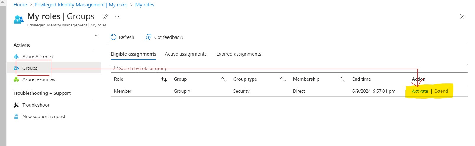 User A Role Activation in PIM  