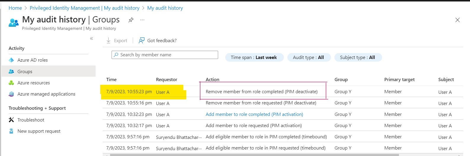 Group Y Provisioning Log Modification