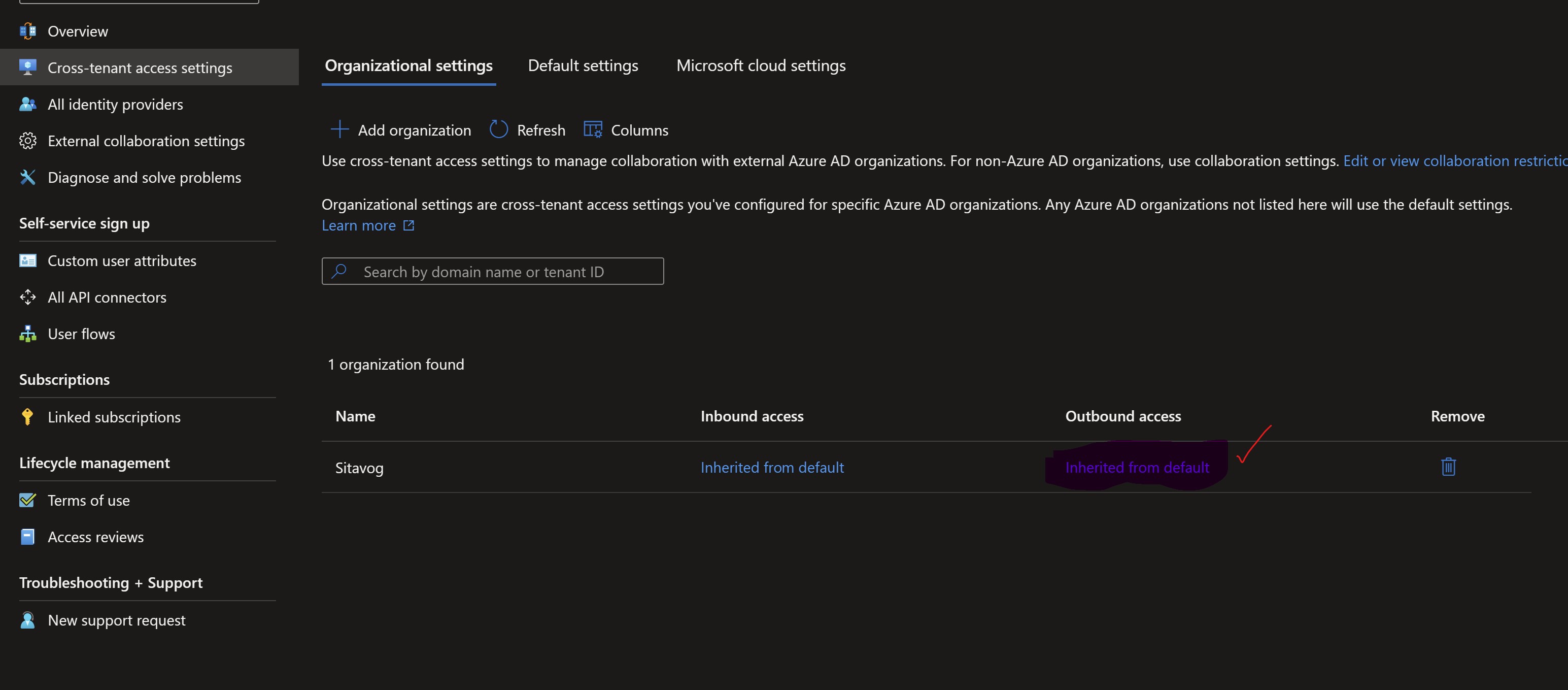 Screenshot that shows the Add organization pane to add the source tenant.